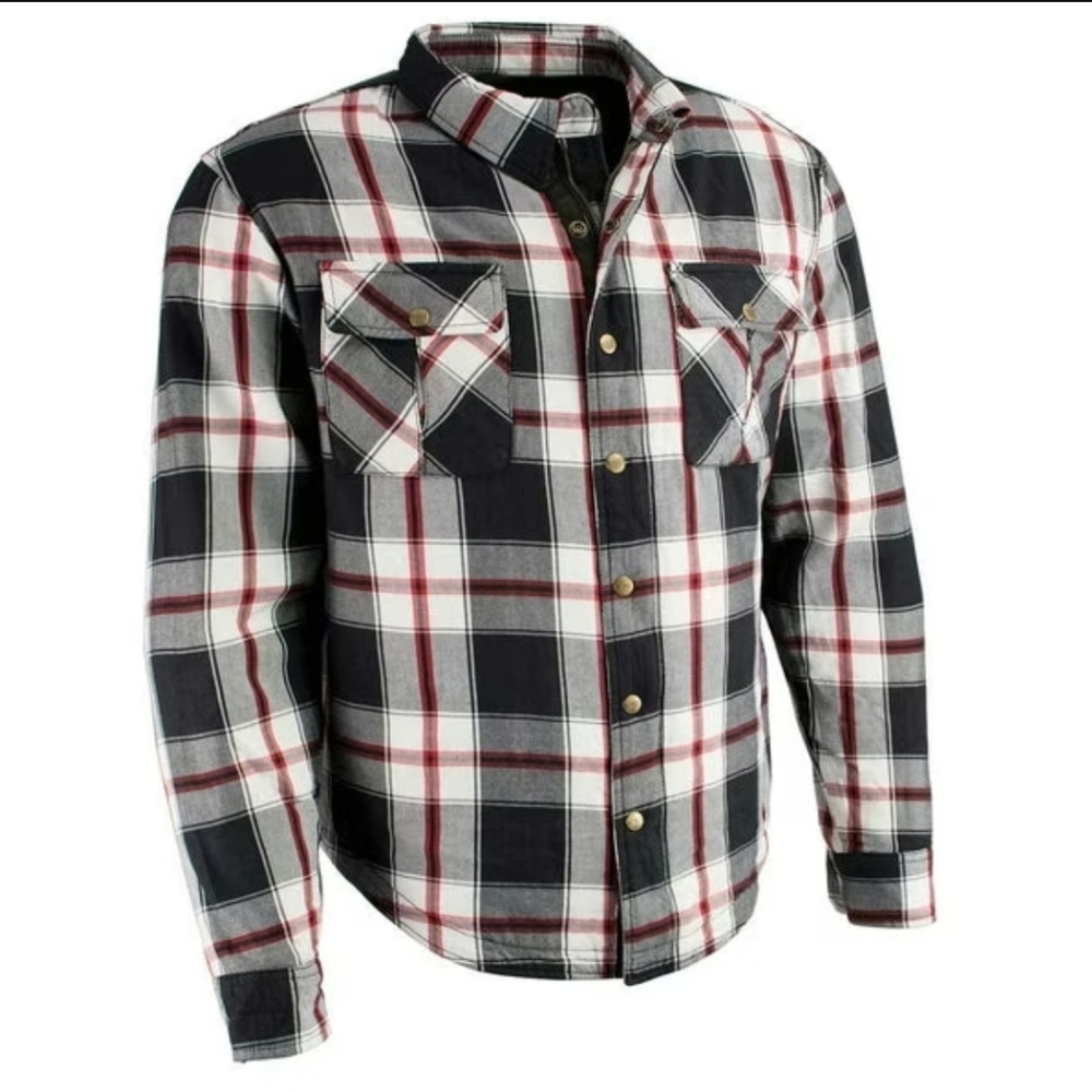 Milwaukee Leather MPM1625 Men's Plaid Flannel Biker Shirt with CE Approved Armor